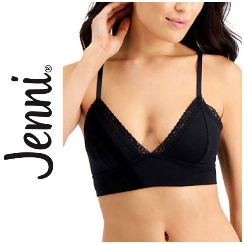 JENNI INTIMATES - NWT - L Sz M “On Repeat” Wide Lace Bralette in Deep Black